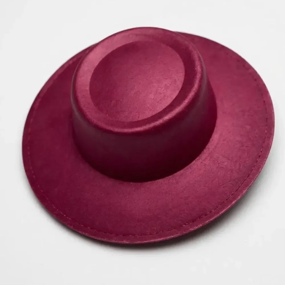 Dark Red Wide Brim Dented Round Crown Fashion Fedora Hat NEW